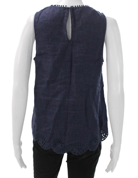 Joie Womens Sleeveless Linen Tank Blue Round Neck Size XS