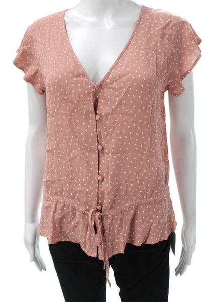 Rails Women Basic Pink Rayon V Neck Geometric Short Sleeve Blouse Size XS