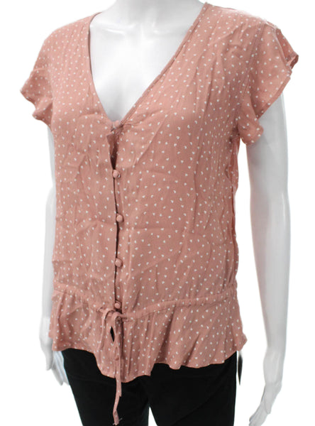 Rails Women Basic Pink Rayon V Neck Geometric Short Sleeve Blouse Size XS