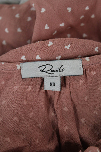 Rails Women Basic Pink Rayon V Neck Geometric Short Sleeve Blouse Size XS