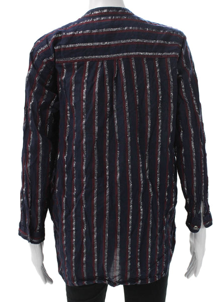 J Crew Women Tunic Blouse Blue Cotton Striped Long Sleeve Size 0