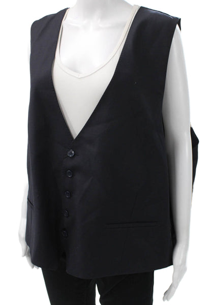 Baroni Men Wool Blue Button Vest Size XL