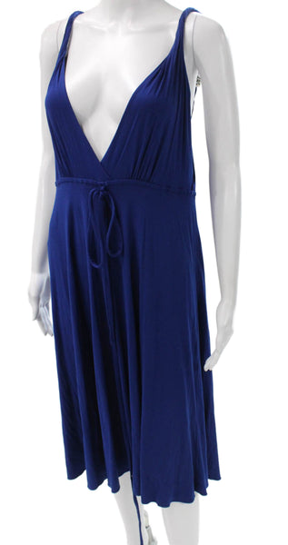 Searle Women Maxi Dress Blue Sleeveless V-Neck Polyester Blend Size S