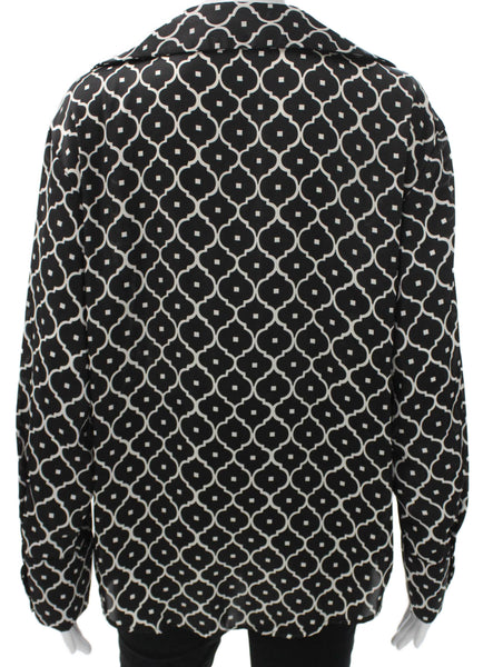 Zara Women Collared Geometric Black Long Sleeve Button Blouse Size S