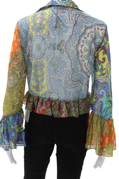 Zara Womens Cropped Collared Paisley Tie Blouse Long Sleeve Polyester Size S