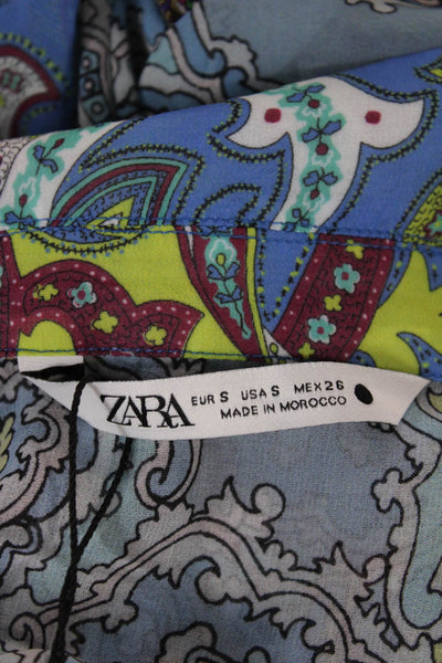 Zara Womens Cropped Collared Paisley Tie Blouse Long Sleeve Polyester Size S
