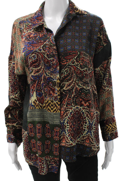 Zara Basic Women Tunic Button-Up Paisley Collared Long Sleeve Size S