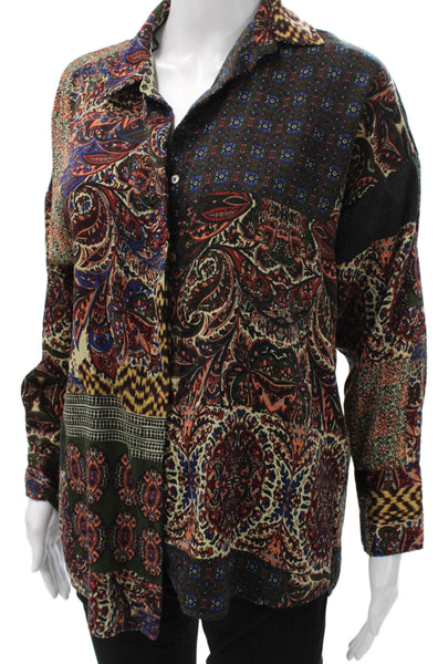 Zara Basic Women Tunic Button-Up Paisley Collared Long Sleeve Size S