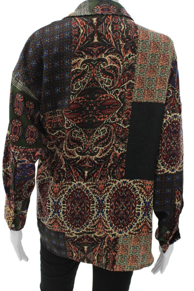 Zara Basic Women Tunic Button-Up Paisley Collared Long Sleeve Size S