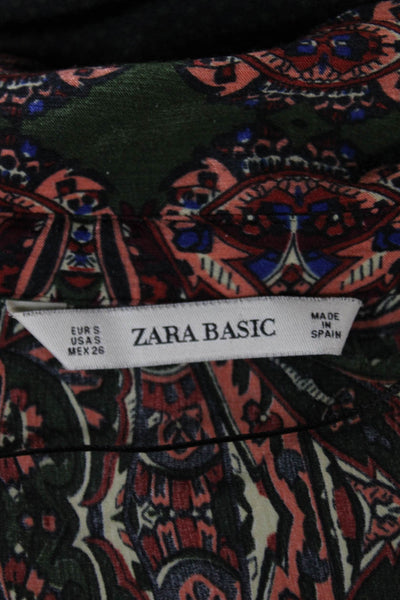 Zara Basic Women Tunic Button-Up Paisley Collared Long Sleeve Size S