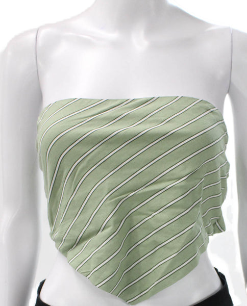 Zara Women Cropped Linen Blend Green Striped Square Neck Tank Size M