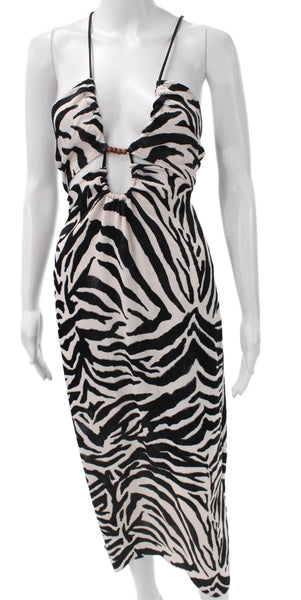 Zara Womens Maxi Halter Animal Print Viscose Sleeveless Tie Dress Size S