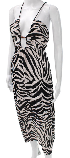 Zara Womens Maxi Halter Animal Print Viscose Sleeveless Tie Dress Size S