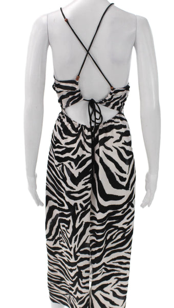 Zara Womens Maxi Halter Animal Print Viscose Sleeveless Tie Dress Size S
