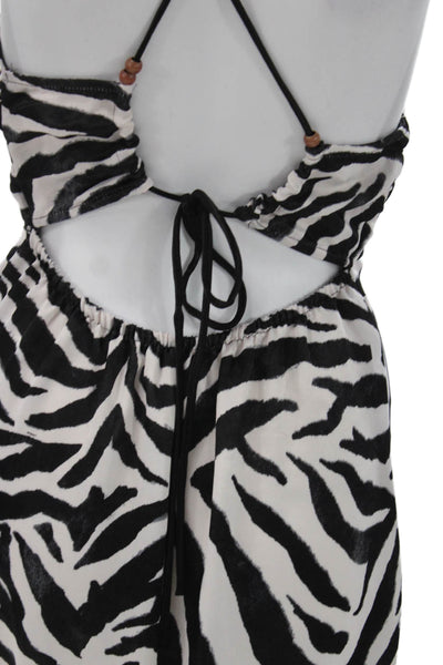 Zara Womens Maxi Halter Animal Print Viscose Sleeveless Tie Dress Size S