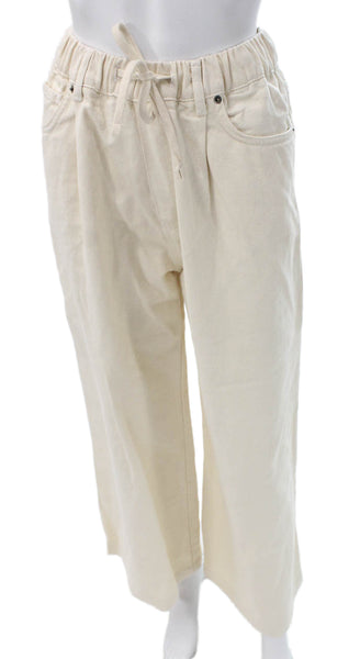 Zara Women Cropped High Rise Pants Beige Cotton Drawstring Size XS