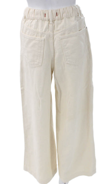 Zara Women Cropped High Rise Pants Beige Cotton Drawstring Size XS
