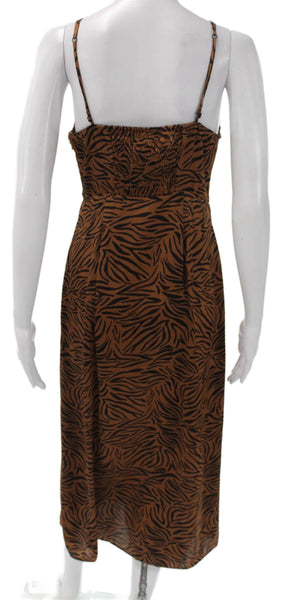 Zara Women Maxi Dress Brown Animal Print V-Neck Sleeveless Size S