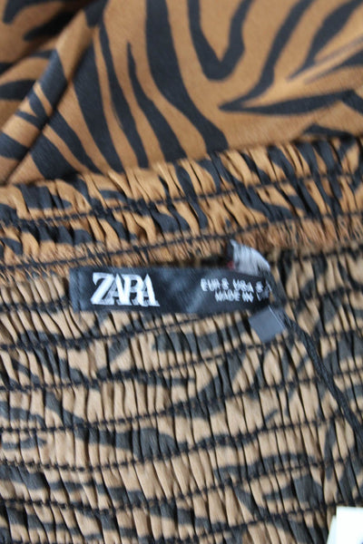 Zara Women Maxi Dress Brown Animal Print V-Neck Sleeveless Size S