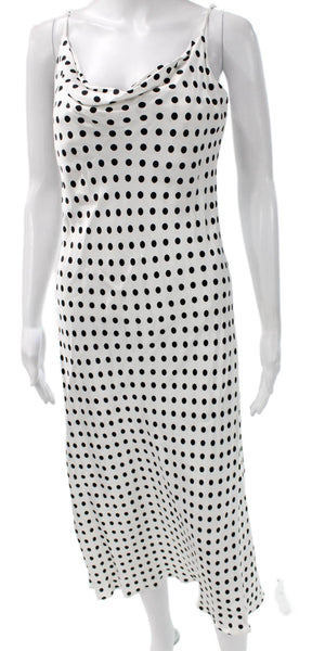 Zara Women Slip Dress White Polka Dot Cowl Maxi Sleeveless Size M