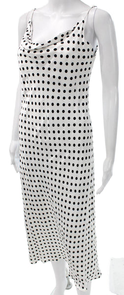 Zara Women Slip Dress White Polka Dot Cowl Maxi Sleeveless Size M
