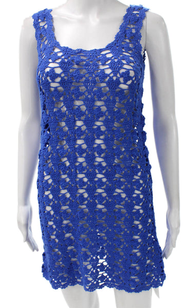 Zara Women Blue Tank Dress Scoop Neck Sleeveless Cotton Above Knee Size S