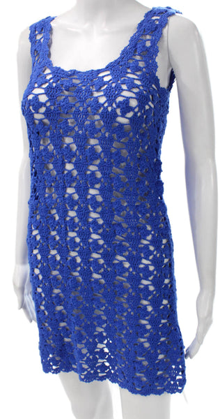 Zara Women Blue Tank Dress Scoop Neck Sleeveless Cotton Above Knee Size S