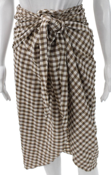 Zara Women Wrap Skirt Long Brown Check Tie Waist Size M