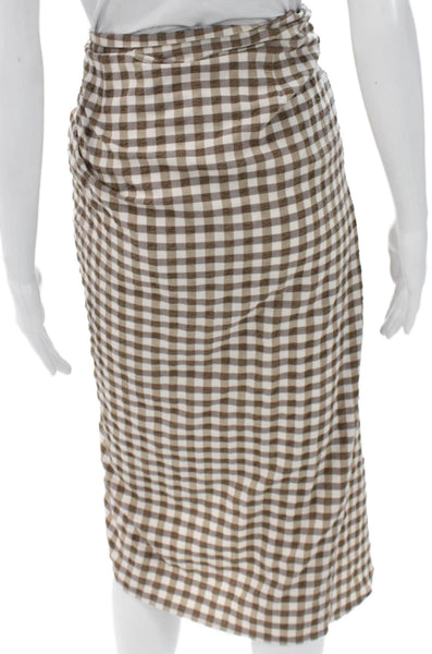 Zara Women Wrap Skirt Long Brown Check Tie Waist Size M
