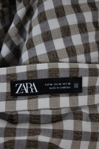 Zara Women Wrap Skirt Long Brown Check Tie Waist Size M