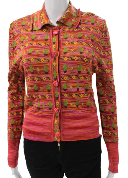 Zara Women Cardigan Multicolor Striped Collared Long Sleeve Cactus Size M