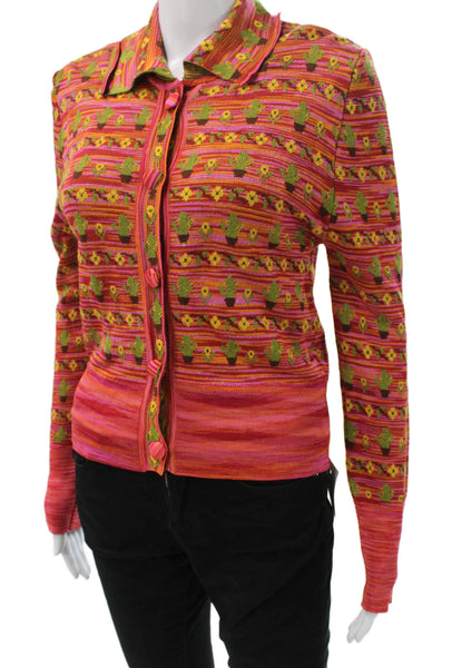 Zara Women Cardigan Multicolor Striped Collared Long Sleeve Cactus Size M