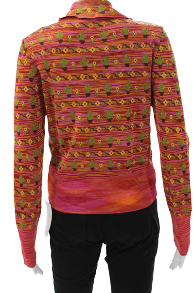 Zara Women Cardigan Multicolor Striped Collared Long Sleeve Cactus Size M