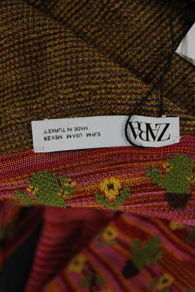 Zara Women Cardigan Multicolor Striped Collared Long Sleeve Cactus Size M