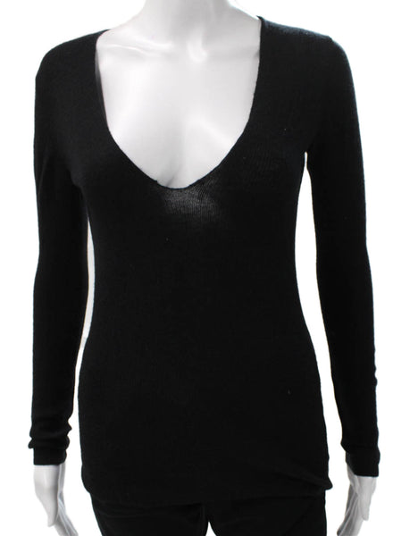 Joseph Women Cashmere V Neck Pullover Sweater Black Long Sleeve Size S