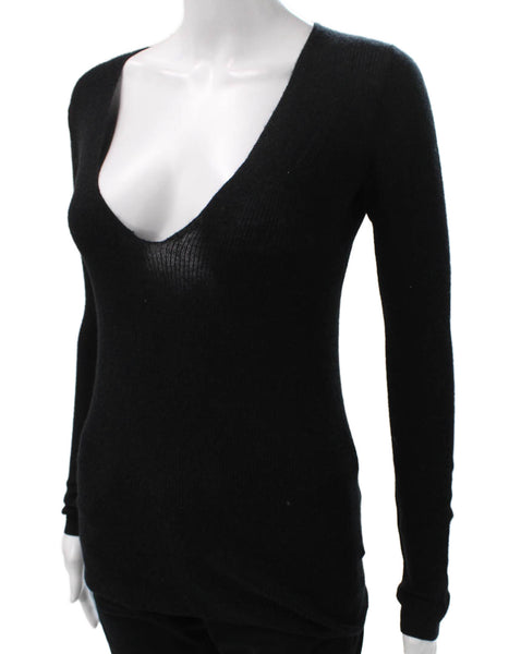 Joseph Women Cashmere V Neck Pullover Sweater Black Long Sleeve Size S