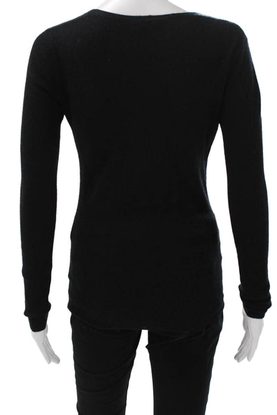 Joseph Women Cashmere V Neck Pullover Sweater Black Long Sleeve Size S