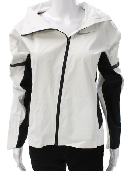 Nike Women Windbreaker White Colorblock Nylon Zip Long Sleeve Size XS