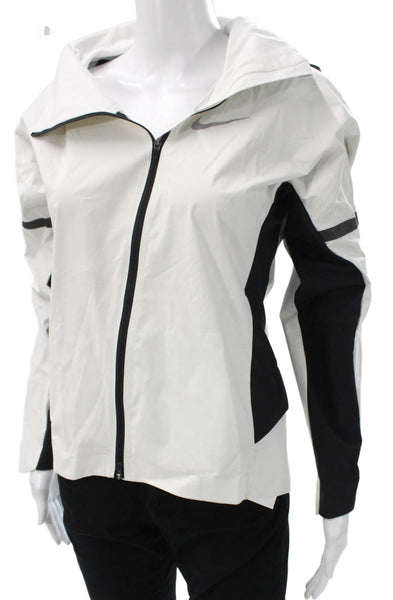 Nike Women Windbreaker White Colorblock Nylon Zip Long Sleeve Size XS
