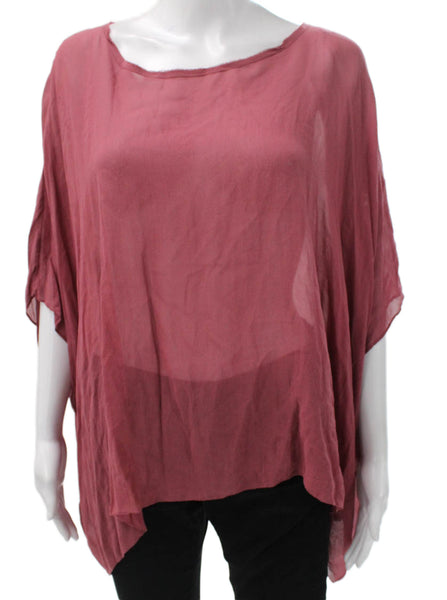Eileen Fisher Women Silk Boat Neck Short Sleeve Tunic Red Size M