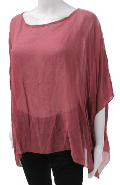 Eileen Fisher Women Silk Boat Neck Short Sleeve Tunic Red Size M