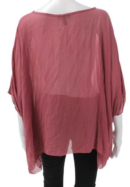 Eileen Fisher Women Silk Boat Neck Short Sleeve Tunic Red Size M