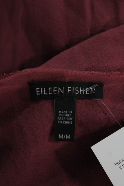 Eileen Fisher Women Silk Boat Neck Short Sleeve Tunic Red Size M