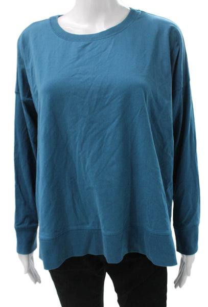 Eileen Fisher Women Basic Cotton Crew Neck Long Sleeve T-Shirt Blue Size L