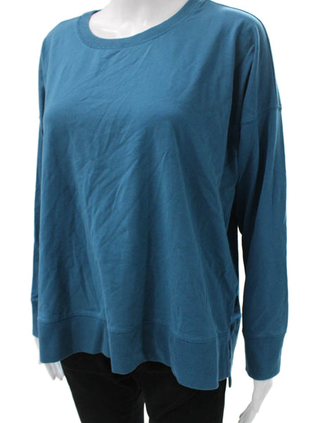 Eileen Fisher Women Basic Cotton Crew Neck Long Sleeve T-Shirt Blue Size L