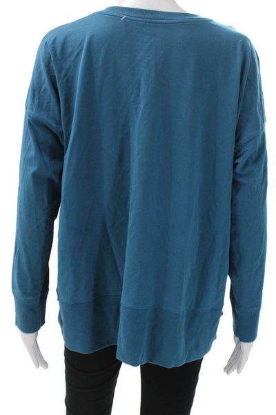 Eileen Fisher Women Basic Cotton Crew Neck Long Sleeve T-Shirt Blue Size L