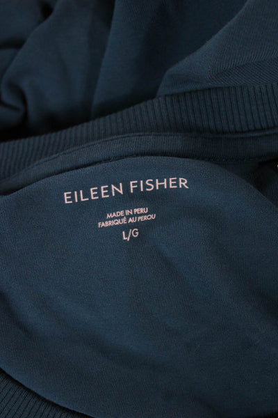 Eileen Fisher Women Basic Cotton Crew Neck Long Sleeve T-Shirt Blue Size L