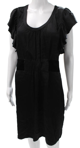 Thread Womens Black Silk Shift Dress Scoop Neck Short Sleeve Knee Length Size M