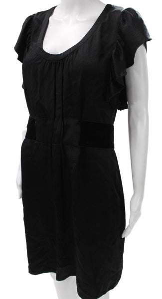 Thread Womens Black Silk Shift Dress Scoop Neck Short Sleeve Knee Length Size M
