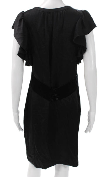 Thread Womens Black Silk Shift Dress Scoop Neck Short Sleeve Knee Length Size M